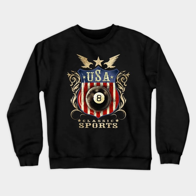 USA Classic vintage Eight Ball (pool) logo. Crewneck Sweatshirt by Artizan